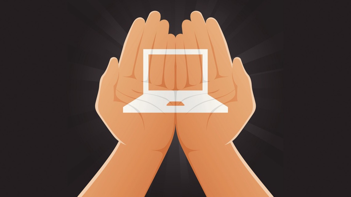 Laptop Painted on Hands Conceptual illustration representing a laptop painted on two hands.