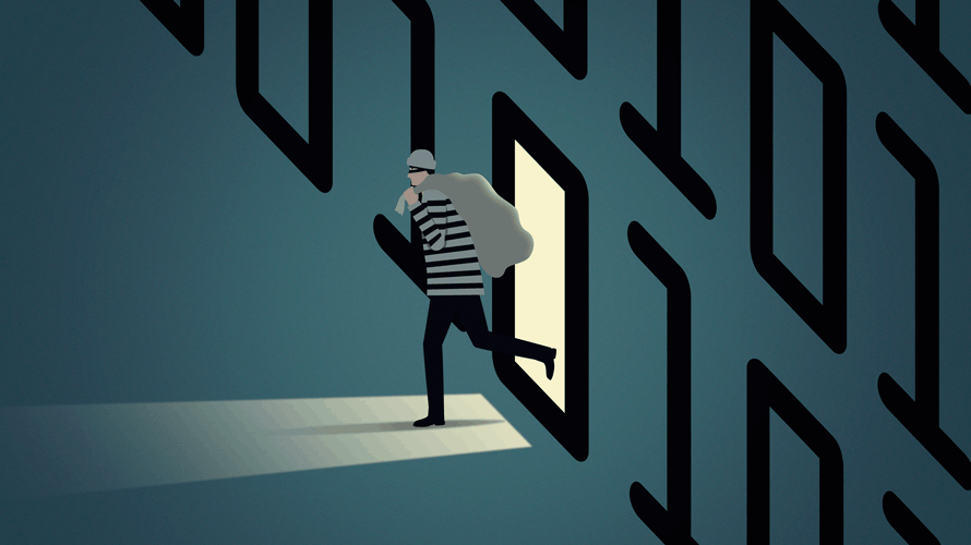 voice-adbudget-heist-content-2019 A burglar running through a small lit window.