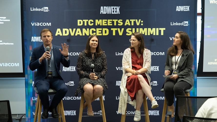 brands-like-tv-adweek-CONTENT-2019 One man and three women talking on a panel.