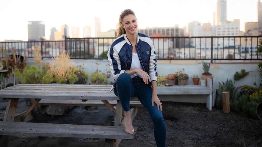 erin-andrews-nfl-roof-CONTENT-2019 The sports reporter is trying her hand at fashion for football fans.