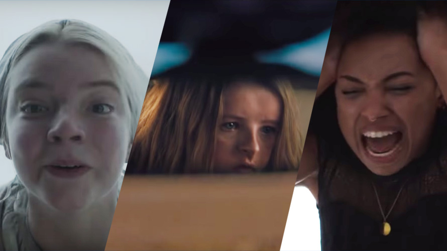 modern-horror-stream-halloween-CONTENT-2019 Side by side stills from movies, The Witch, Hereditary, and The Perfection