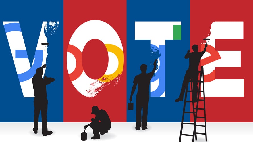 google-voter-confidence-CONTENT-2019 silhouettes of people painting vote with google logo inside