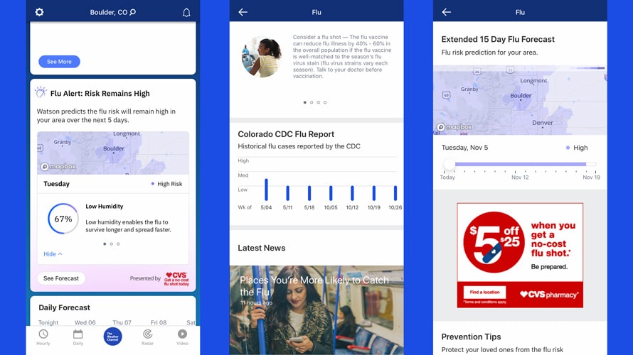 ibm-flu-insight-CONTENT-2019 screenshots of the weather channel app