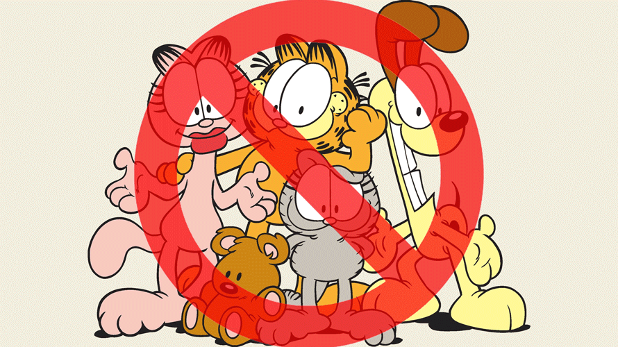 voice-advertisers-risk-CONTENT-2019 garfield, odie and friends with a red X through them