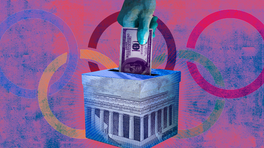 ad-marketing-spend-growth-CONTENT-2020 a dollar bill being inserted into a piggy bank shaped like a building