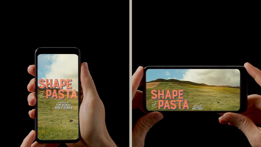 quibi-unveils-turn-table-CONTENT-2020 a cellphone screen showing quibi content in landscape and portrait modes