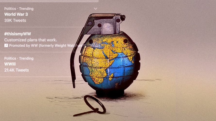 thisismyww-wwiii-CONTENT-2020 twitter trending hashtags and a world map grenade