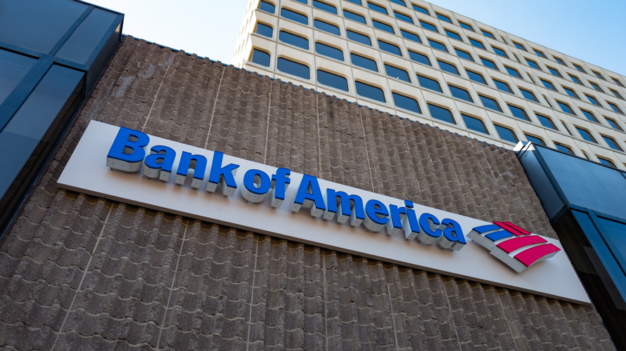 bank-of-america-publicis-CONTENT-2020 Looking up at Bank of America sign on building