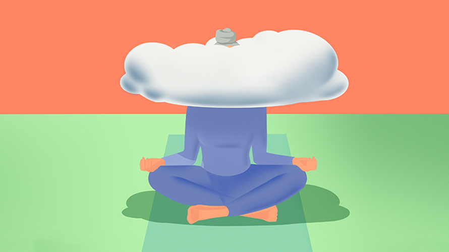 less-thinking-more-ideas-CONTENT-2020 A person meditating with a cloud on their head