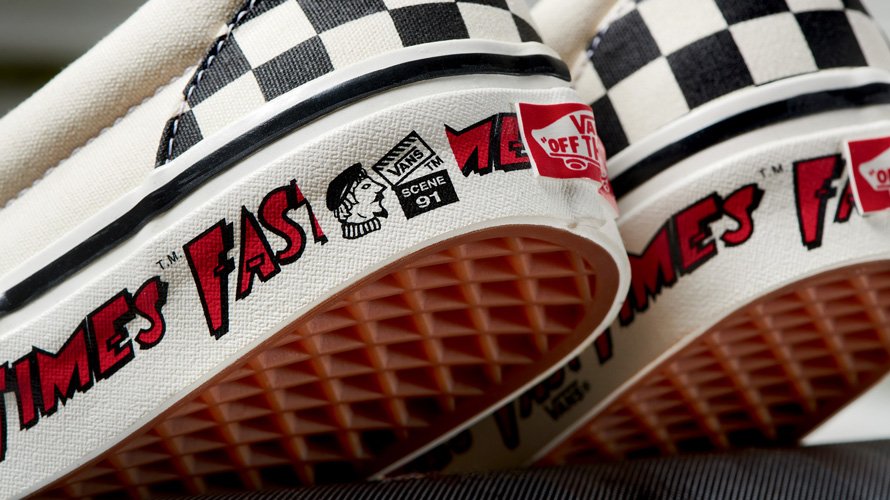 close up of back of checkerboard vans