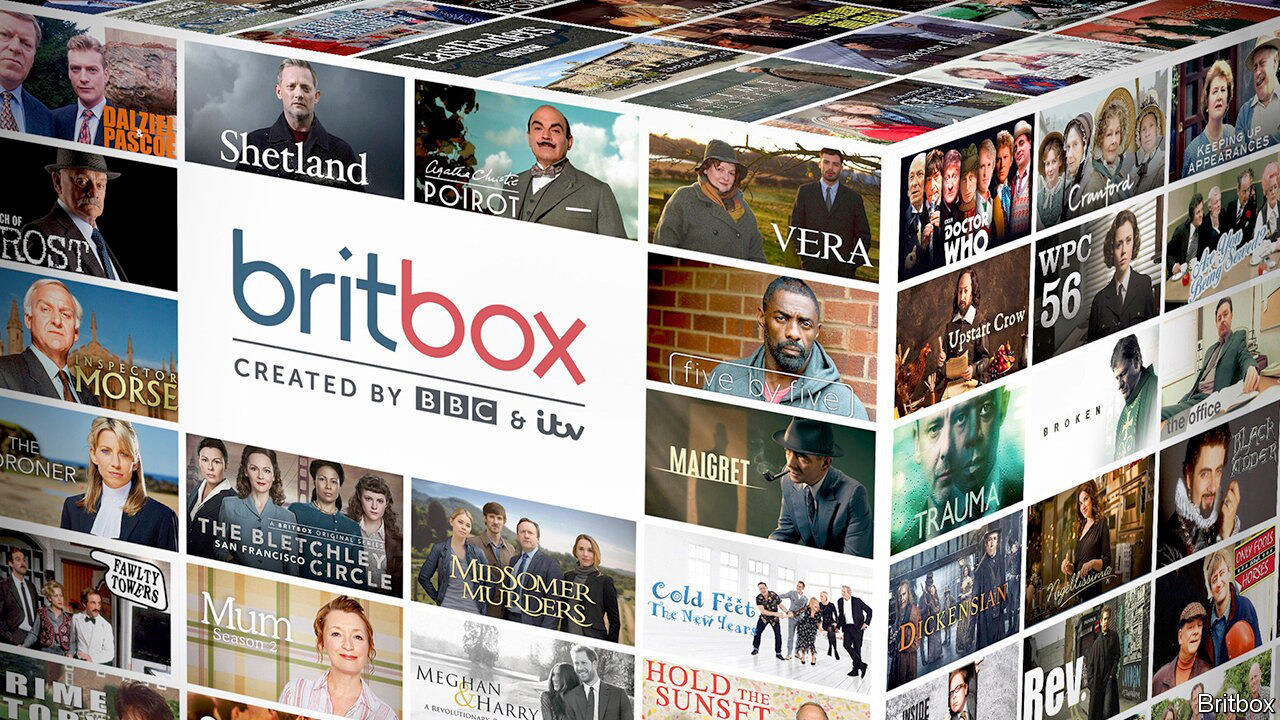 TREND-BRITBOX-CONTENT-2020 The BritBox logo with photos from all of its shows