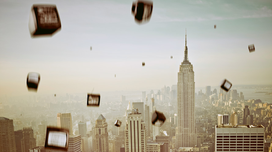 linear-tv-plummet-CONTENT-2020 tvs falling out of the sky over new york