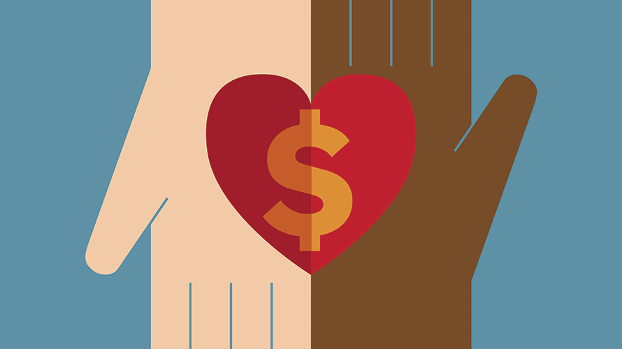 voice-brands-content-2020 Two hands next to each other with a heart that has a dollar sign in the middle