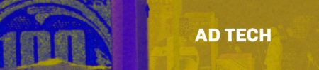 a blue bride on the left and a yellow background on the right that says ad tech