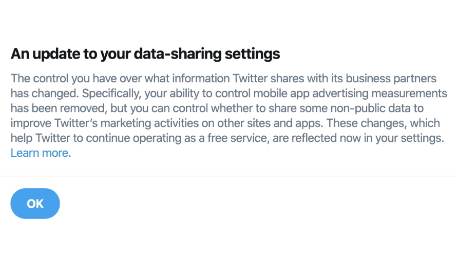 TwitterAnUpdateToYourDataSharingSettings