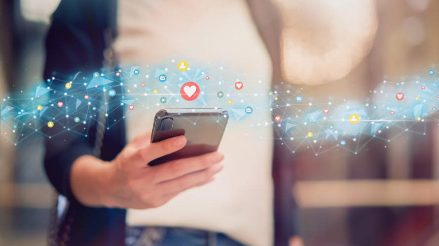 WomanSmartphoneTrailOfAppIcons