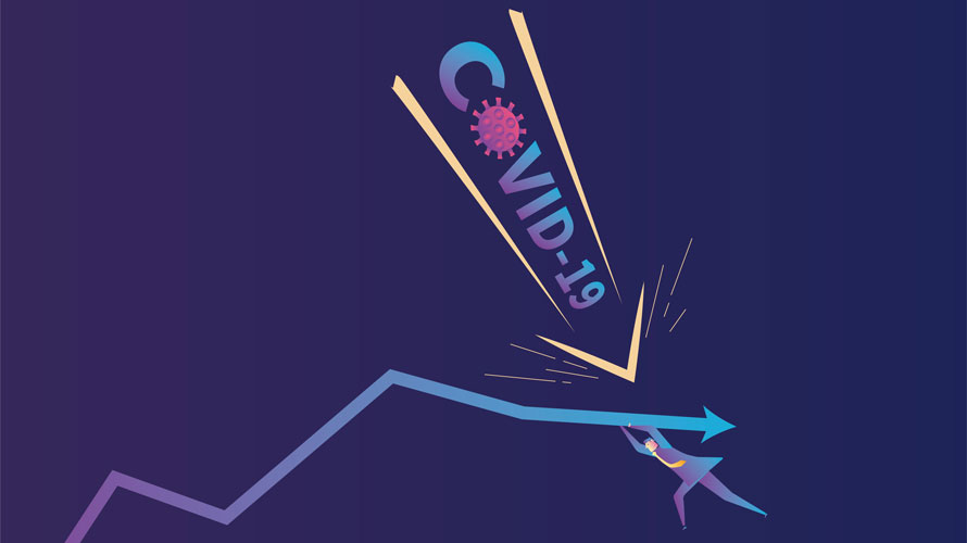 covid19-cause-marketing-CONTENT-2020 An arrow pointing down with text that says, 'COVID-19'
