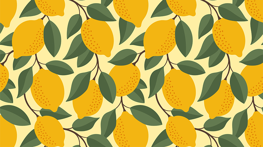 lemon-lemonade-break-voice-2020 Tropical seamless pattern with yellow lemons. Fruit repeated background. Vector bright print for fabric or wallpaper. Stock illustration