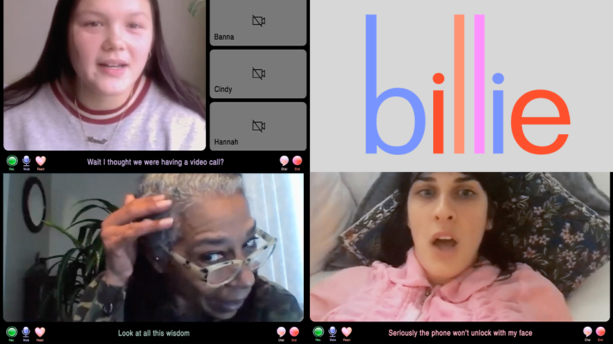 dtc-billie-appearance-apology-CONTENT-2020 three people chatting on a zoom call with billie
