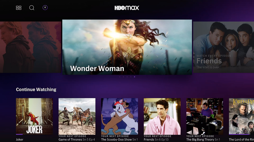 hbo-max-launch-home-CONTENT-2020 previews of different shows on a streaming platform
