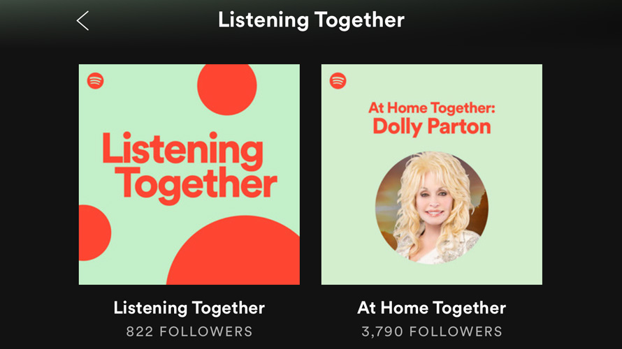 listening-together-dolly-parton-CONTENT-2020 on the left, a square that says listening together and on the right a photo of dolly parton with her name above it