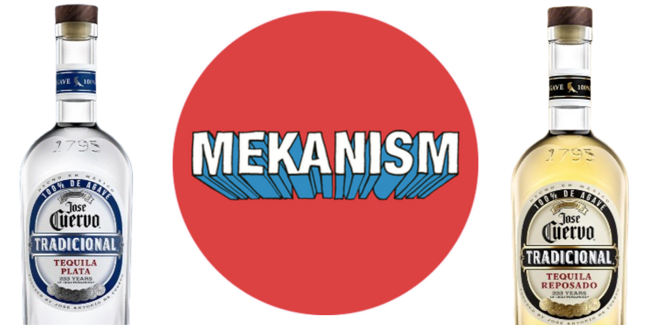 mekanism-cuervo-hed-page-2020 The Mekanism logo in between two bottles of Jose Cuervo