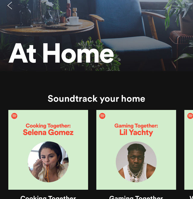 text that says at home at the top with photos of selena gomez and lil yatchy
