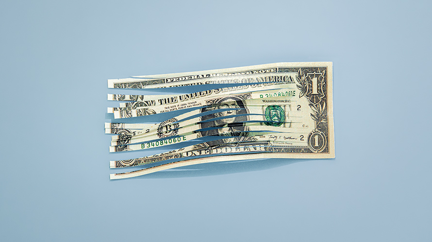 ad-sales-outlook-content-2020 a cut up dollar bill