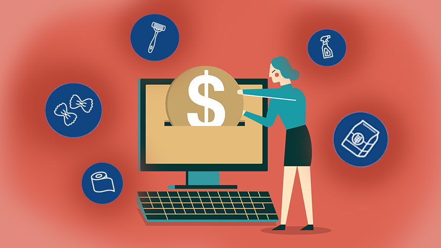 consumer-brand-switching-CONTENT-2020 illustration of person putting coin into computer