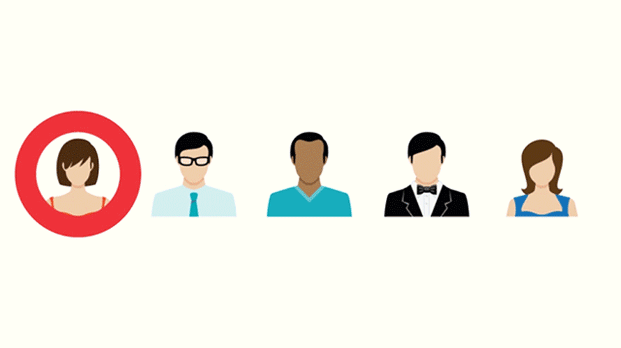 google-discrimanatory-gif-CONTENT-2020 Illustration of people with a red circle drawn over a woman
