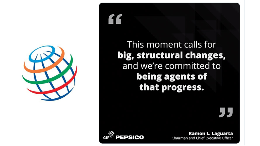 pepsico-blm-twitter-content-2020 a red, blue and green lined globe on the left and quote on the right