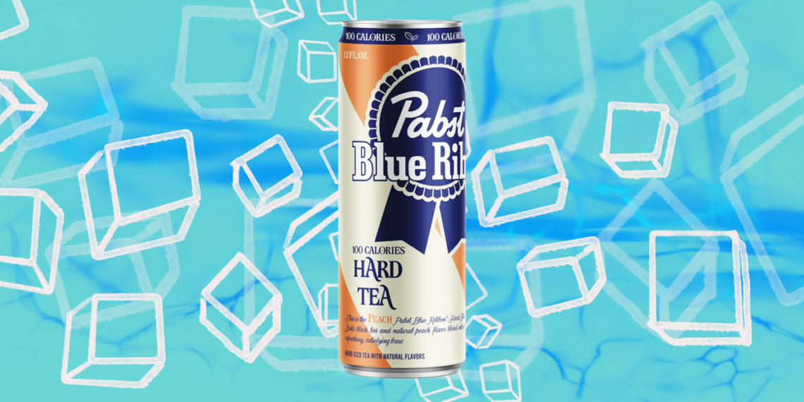 pbr_hard_tea-PAGE-2020 a can of PBR hard tea with ice cubes in the background
