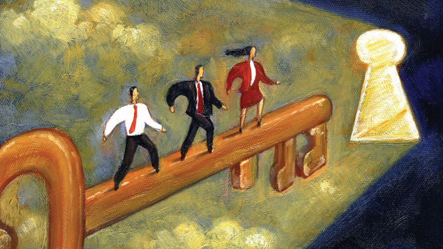 ways-future-proof-career-CONTENT-2020 Illustration of people walking near a keyhole