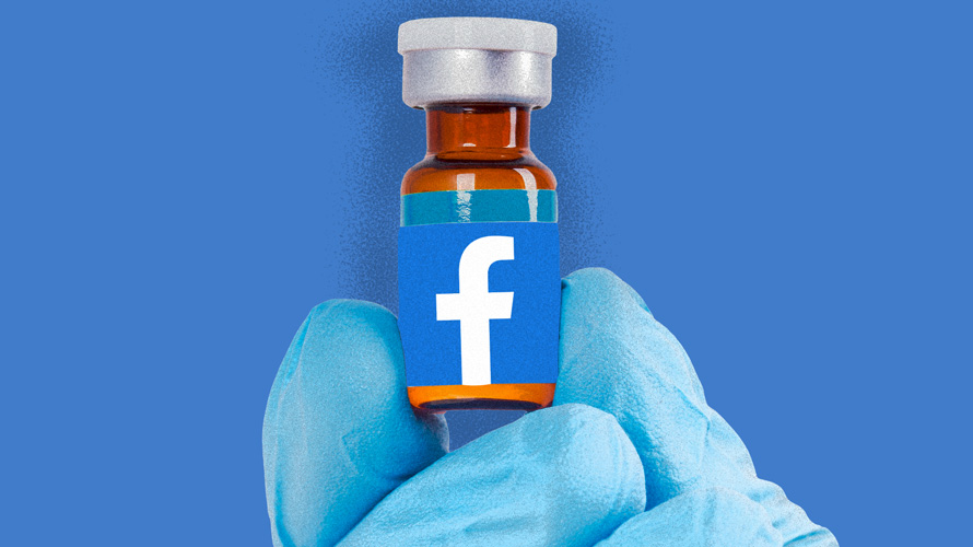 facebook-ad-discouraging-vaccine-CONTENT-2020 A blue glove holding a vaccine with the Facebook logo