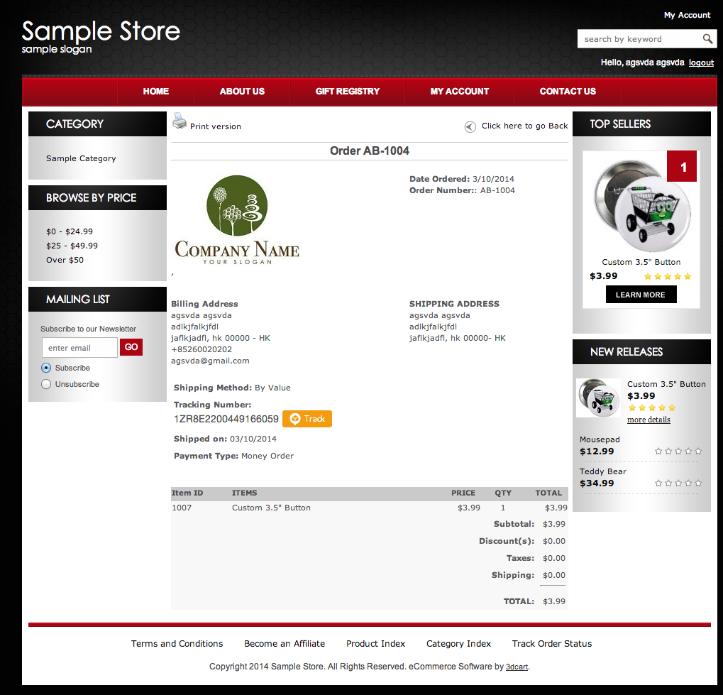 Add Track Button at order history page at 3dcart