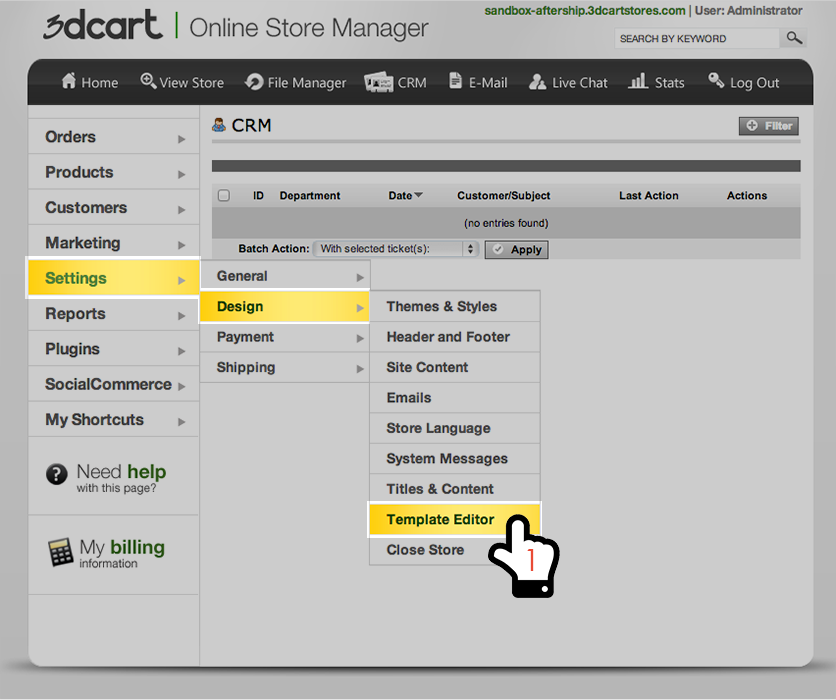 Add Track Button at order history page at 3dcart step 1
