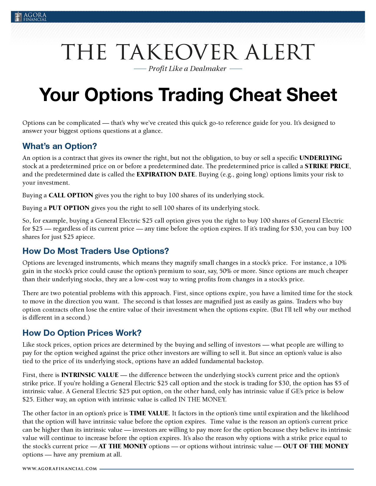 Binary options cheat sheets