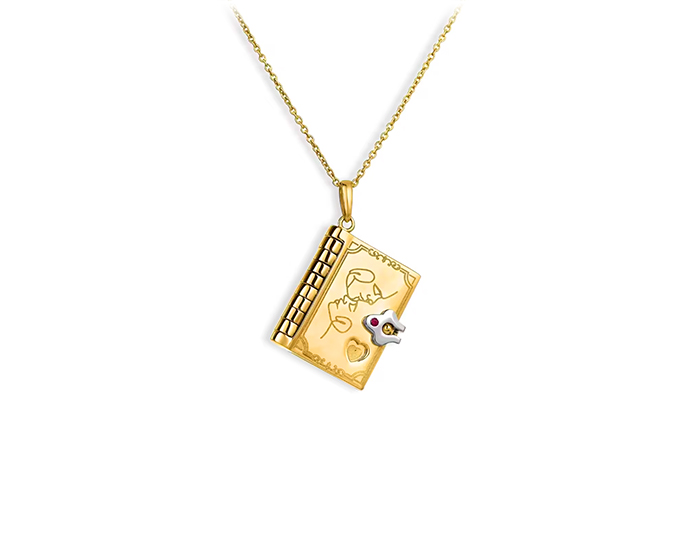 Roberto Coin Tiny Treasures collection love book pendant in 18k yellow gold.