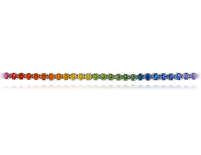 Round fancy sapphire bracelet in platinum and 18k white gold.