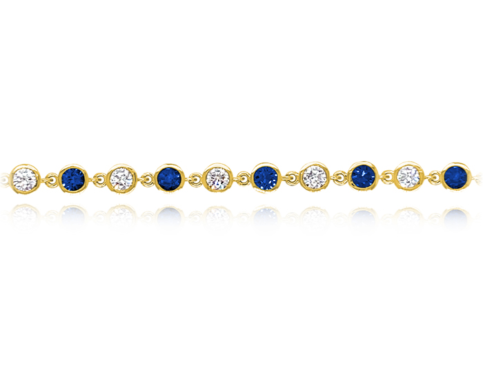 Sapphire and round brilliant cut diamond bracelet in 18k yellow gold.
