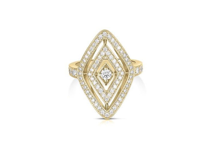Roberto Coin Diamante collection round brilliant cut diamond ring in 18k yellow gold.