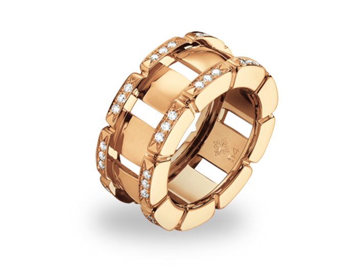 Patek Philippe Twenty~4 Collection ring in 18k rose gold with round brilliant cut diamonds.