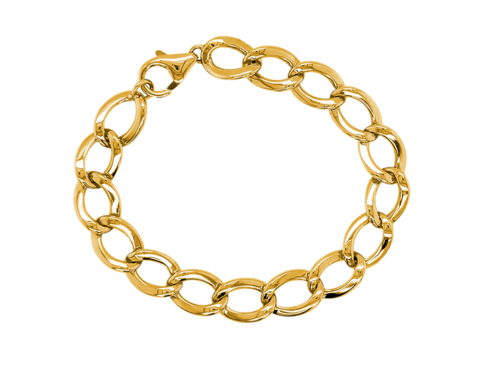 Oval link bracelet in 14k yellow gold.