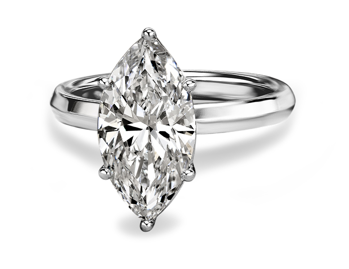 Marquise diamond engagement ring in platinum.