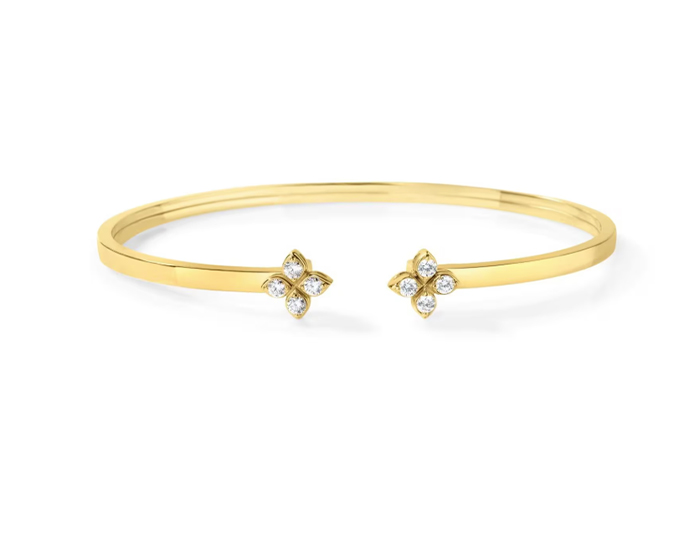 Roberto Coin Love in Verona collection round brilliant cut diamond bangle in 18k yellow gold.