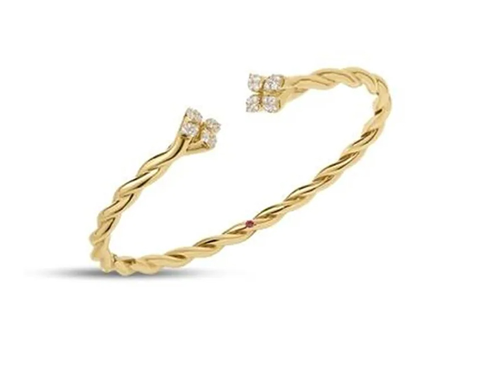 Roberto Coin Verona collection round brilliant cut diamond cuff in 18k yellow gold.