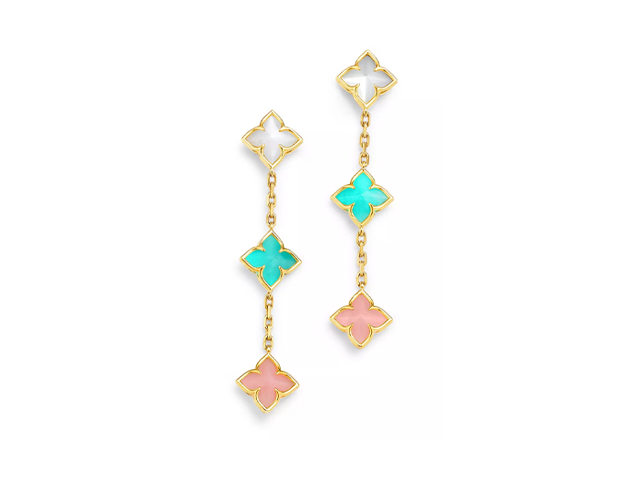 Roberto Coin Venetian Princess collection amazonite, mother of pearl and opal earrings in 18k yellow gold.