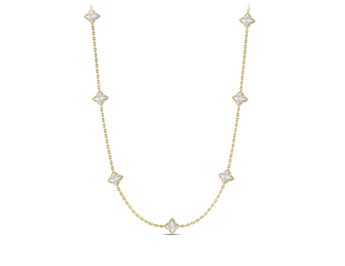 Roberto Coin Venetian Princess collection mother of pearl and ruby necklace in 18k yellow gold.