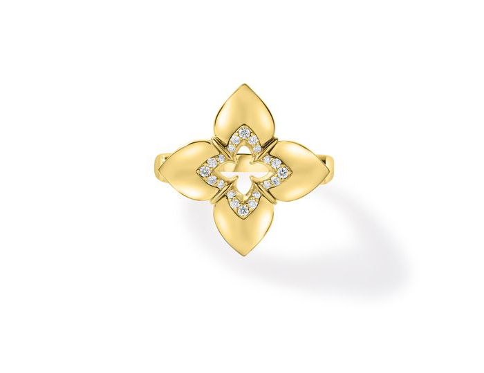 Roberto Coin Venetian Princess collection round brilliant cut diamond ring in 18k yellow gold.