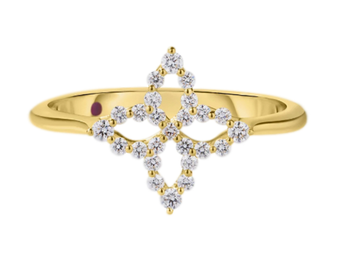 Roberto Coin Diamond Princess collection round brilliant cut diamond ring in 18k yellow gold.